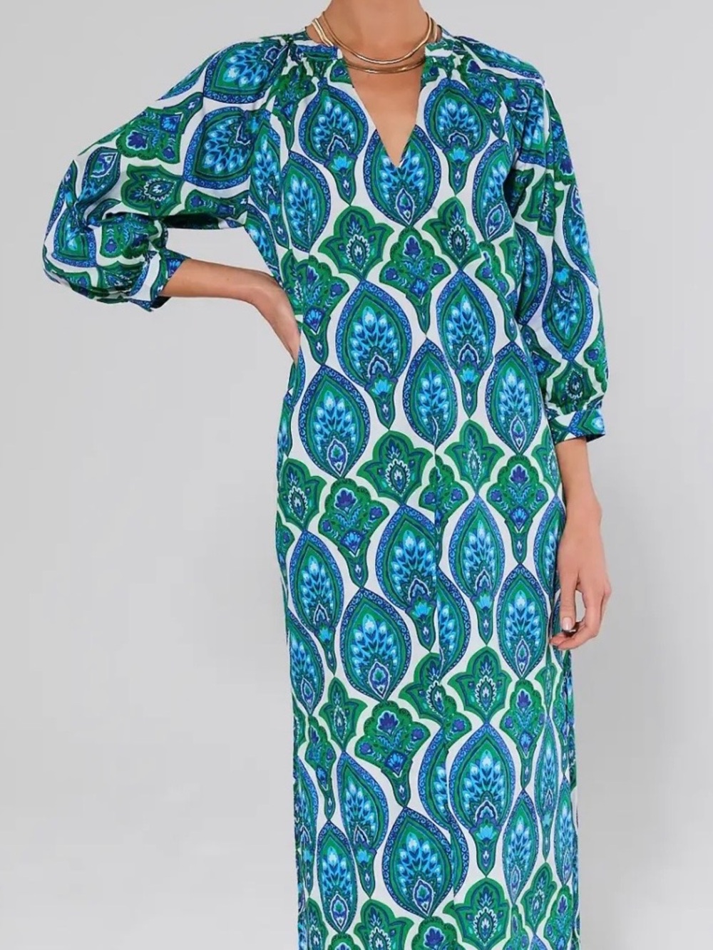 Green and Blue Printed Avara Dress Medium NWT